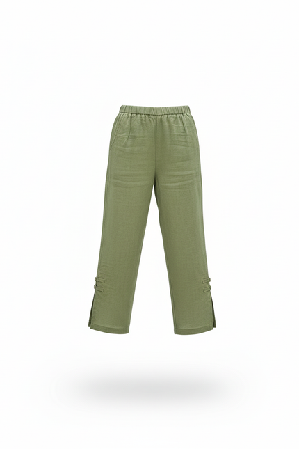 Pantalon En Lin Court - Vert - vue 3