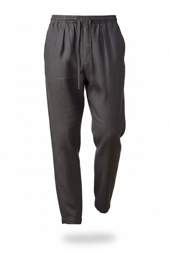 Pantalon En Lin Gris Anthracite Ample Décontracté Homme - vue 3