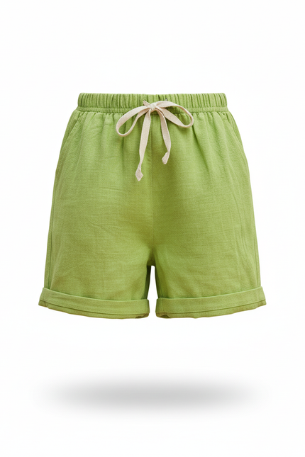 Pantalon En Lin Vert Citron Court Décontracté Fille - vue 3