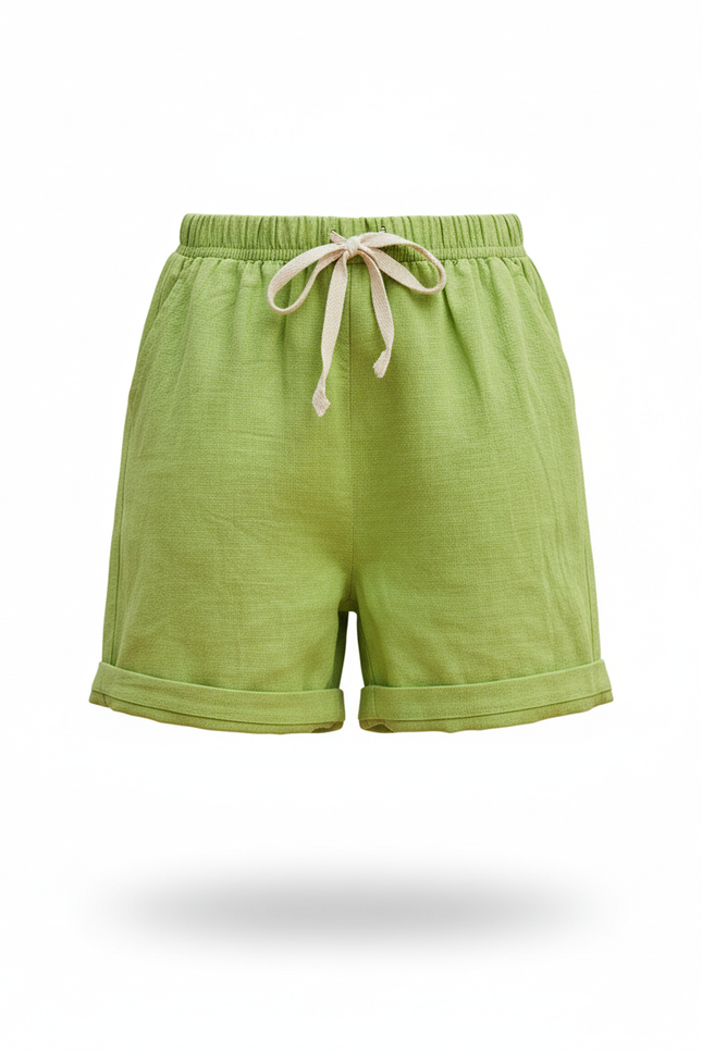 Pantalon En Lin Vert Citron Court Décontracté Fille - vue 3