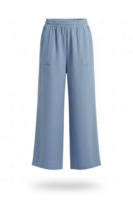 Pantalon En Lin Bleu Ample Fluide Fille - vue 3