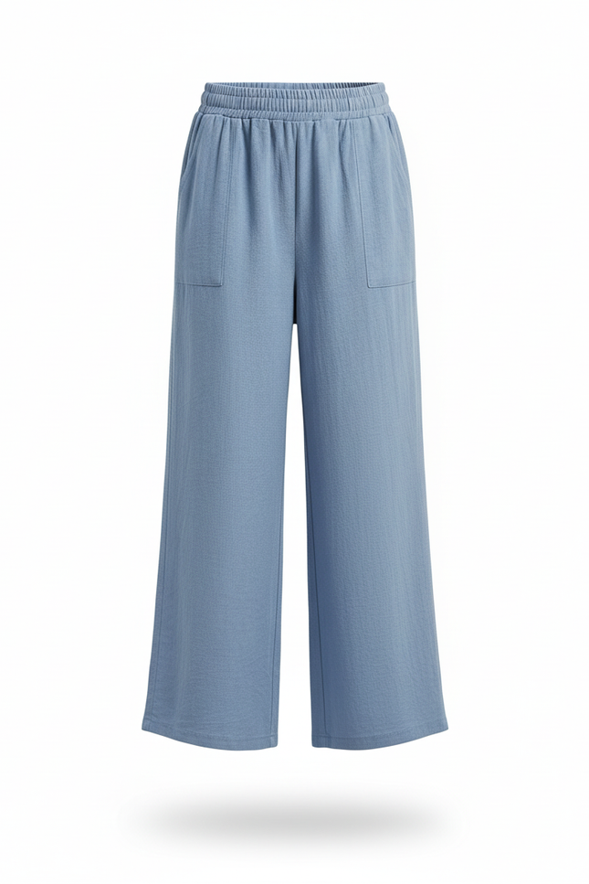 Pantalon En Lin Bleu Ample Fluide Fille - vue 3