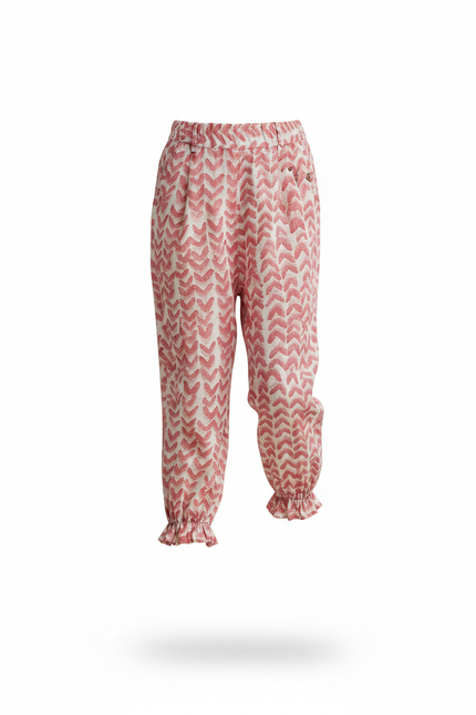 Pantalon En Lin Imprimé Chevrons Rose Fluide Fille - vue 3