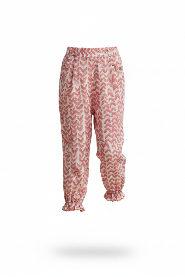 Pantalon En Lin Imprimé Chevrons Rose Fluide Fille - vue 3