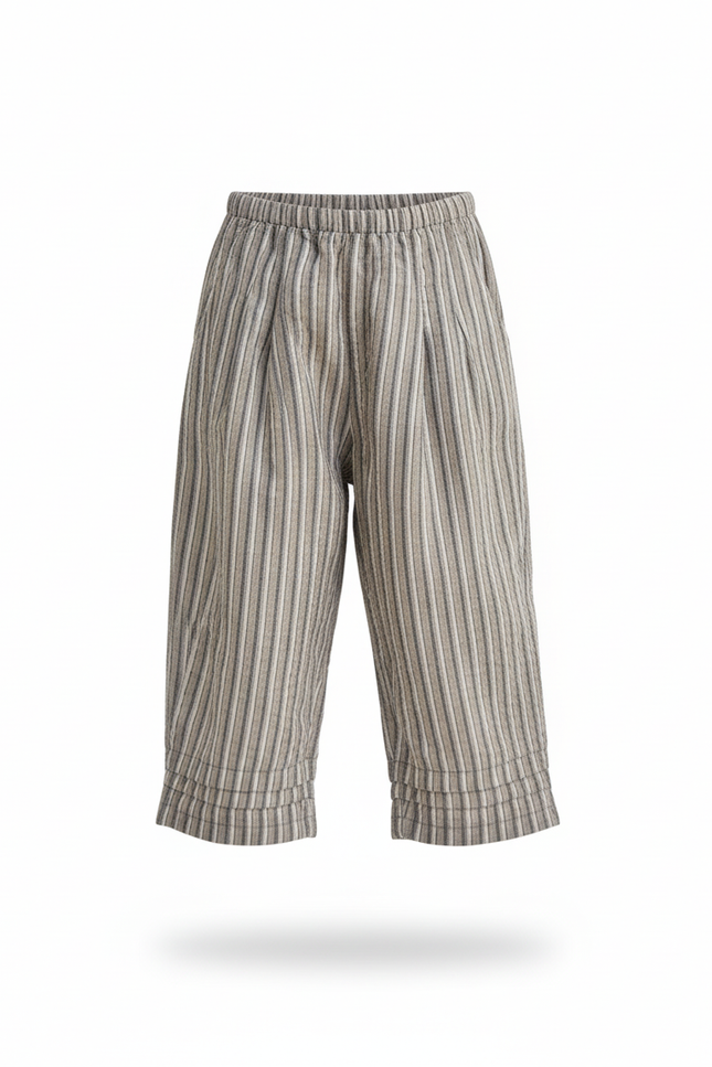 Pantalon En Lin Rayé Ample Confortable Enfant - Gris - vue 3