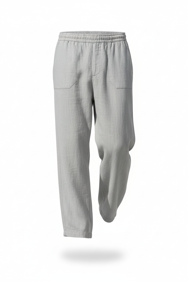 Pantalon En Lin Gris, Ample, Décontracté, Cordon, Confortable - vue 3