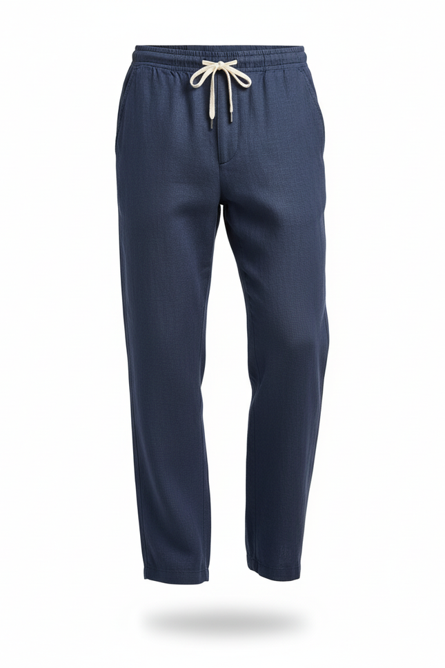 Pantalon En Lin Bleu Marine Droit Décontracté Léger - vue 3