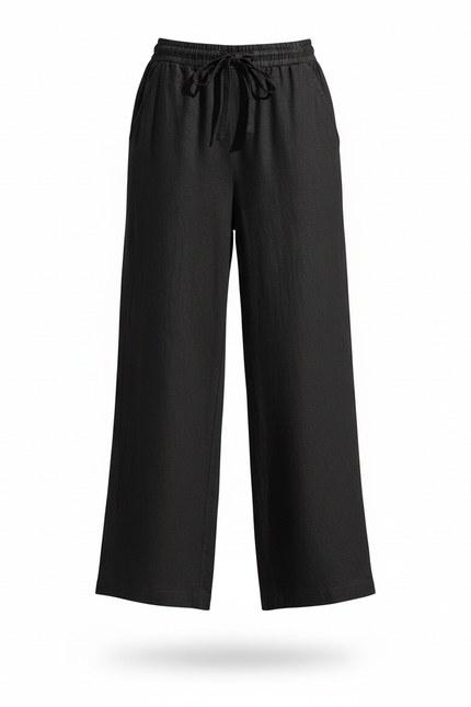 Pantalon Lin Noir Taille Haute - vue 3