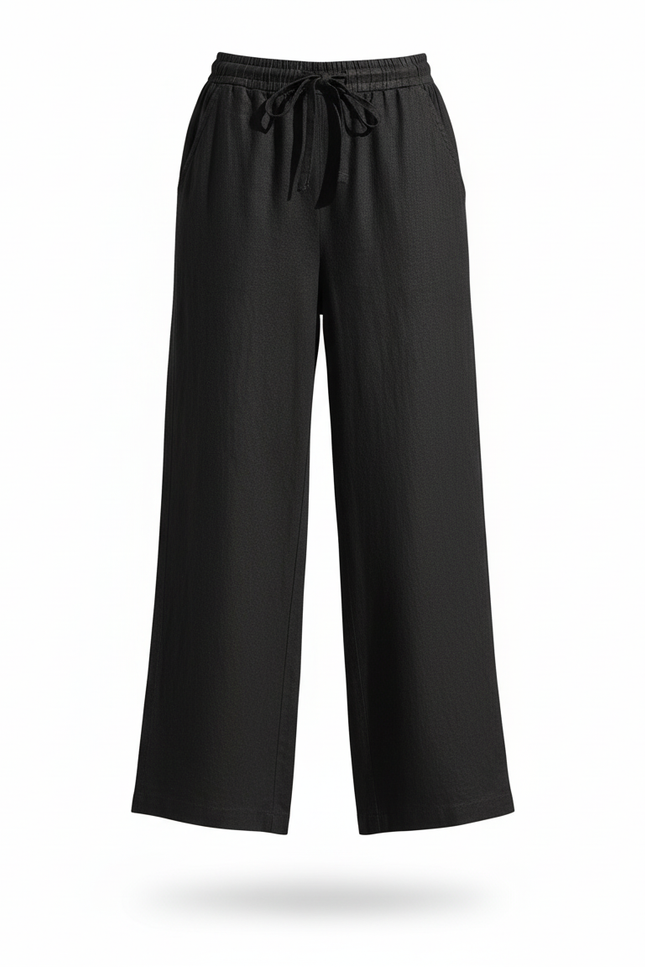 Pantalon Lin Noir Taille Haute - vue 3