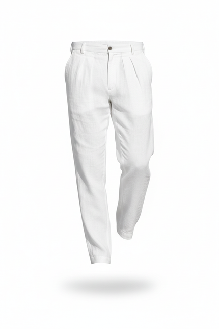 Pantalon En Lin Blanc Plissé Décontracté Homme - vue 3