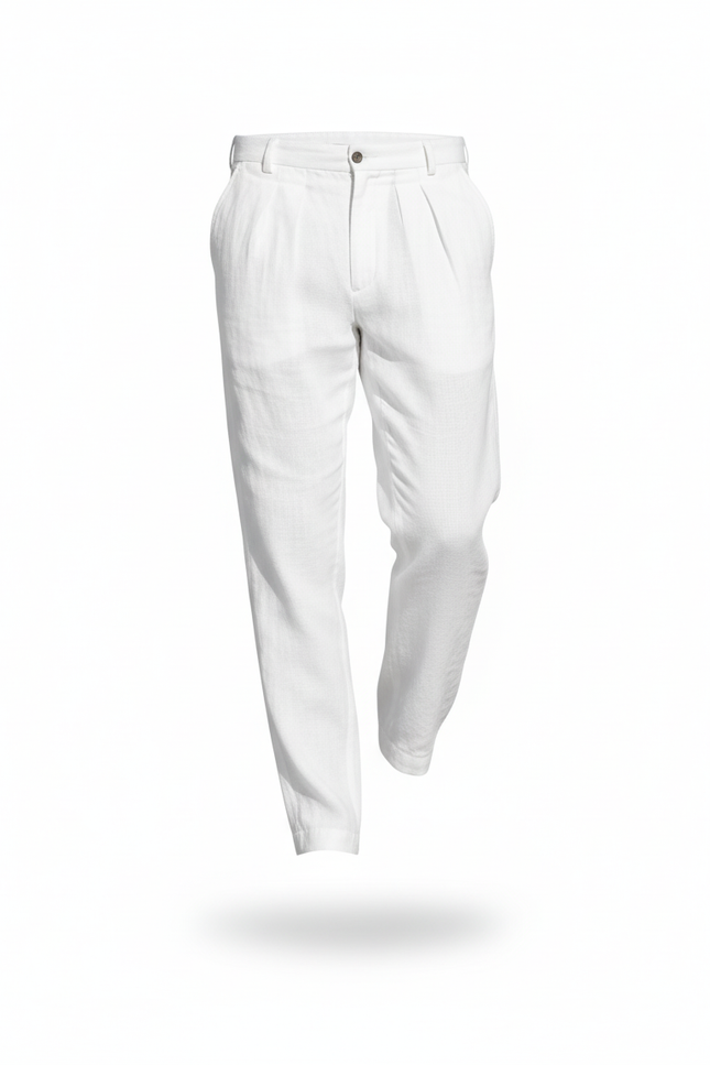 Pantalon En Lin Blanc Plissé Décontracté Homme - vue 3