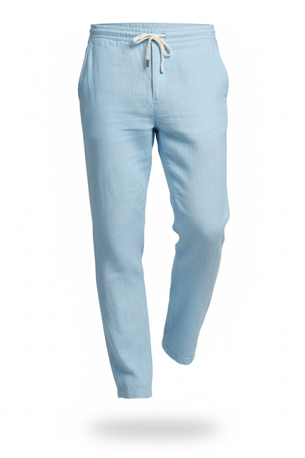 Pantalon En Lin Bleu Ciel Homme Cordon Respirant Décontracté - vue 3
