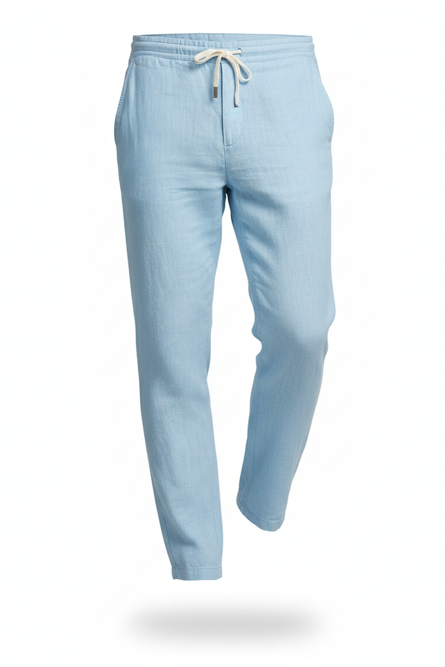 Pantalon En Lin Bleu Ciel Homme Cordon Respirant Décontracté - vue 3
