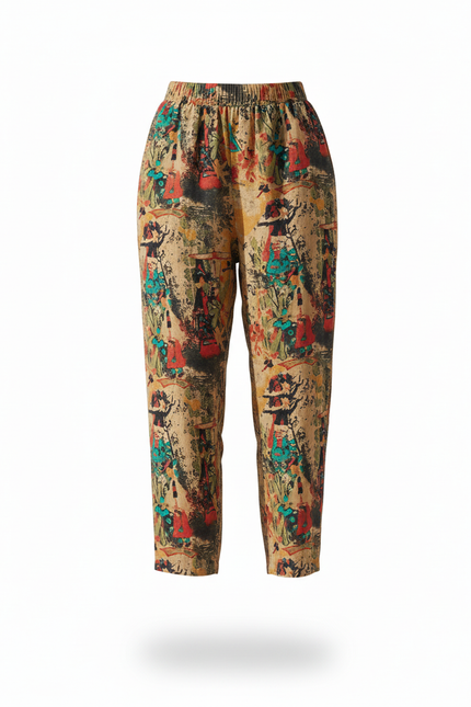 Pantalon En Lin Imprimé Harem Vintage Élastique Femme - vue 3