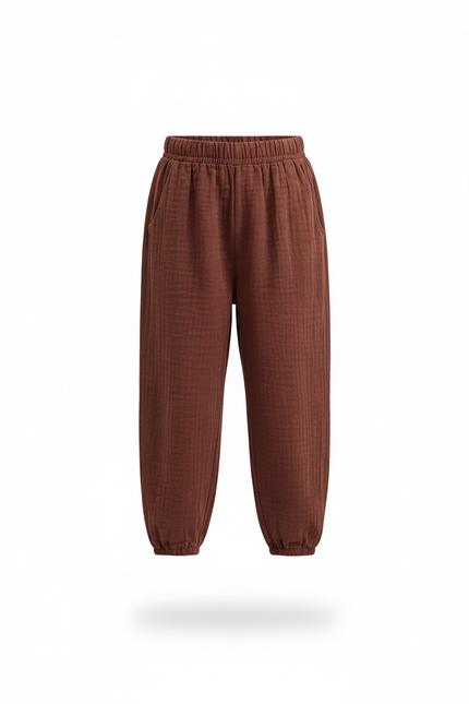 Pantalon En Lin Marron Ample Plissé Enfant - Bordeaux - vue 3