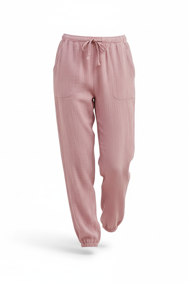 Pantalon En Lin Rose Coton Décontracté Femme - vue 3