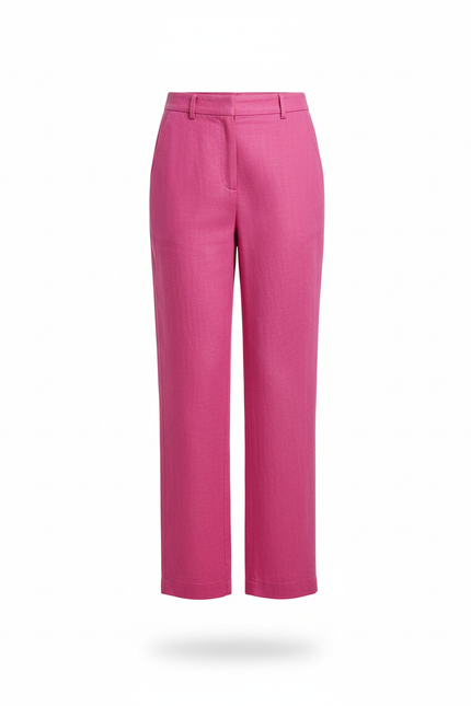 Pantalon En Lin Rose Vif Ample Coupe Droite - vue 3