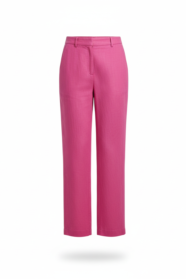 Pantalon En Lin Rose Vif Ample Coupe Droite - vue 3