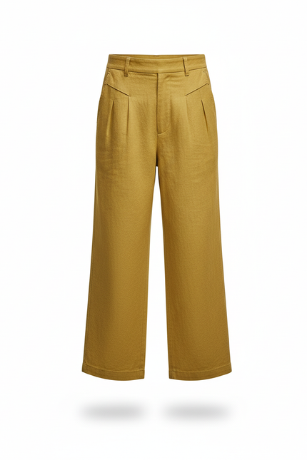 Pantalon En Lin Garçon Ample Décontracté Jaune Moutarde - vue 3