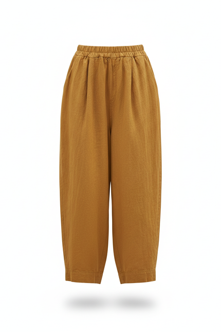 Pantalon En Lin Jaune Ample Décontracté Femme - vue 3
