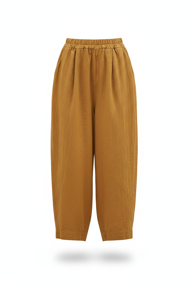 Pantalon En Lin Jaune Ample Décontracté Femme - vue 3