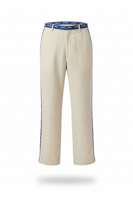 Pantalon En Lin Rayure Bleu - Beige - vue 3
