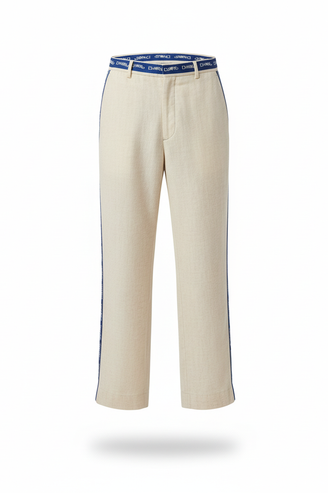 Pantalon En Lin Rayure Bleu - Beige - vue 3