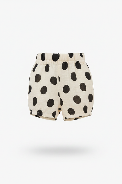 Pantalon En Lin Enfant Blanc À Pois Noirs Ample - Beige - vue 3
