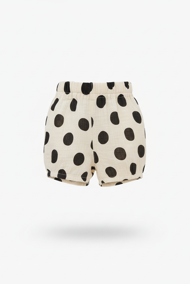 Pantalon En Lin Enfant Blanc À Pois Noirs Ample - Beige - vue 3