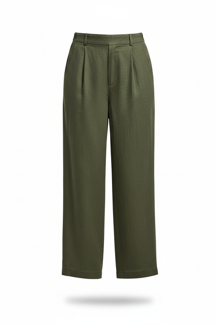Pantalon En Lin Vert Kaki - vue 3