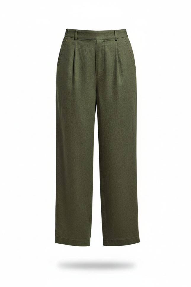 Pantalon En Lin Vert Kaki - vue 3