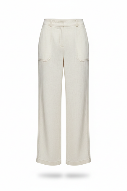 Pantalon En Lin Écru Large Décontracté Élégant Fluide - Beige - vue 3