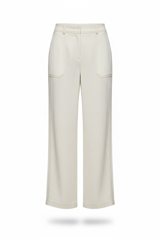 Pantalon En Lin Écru Large Décontracté Élégant Fluide - Beige - vue 3