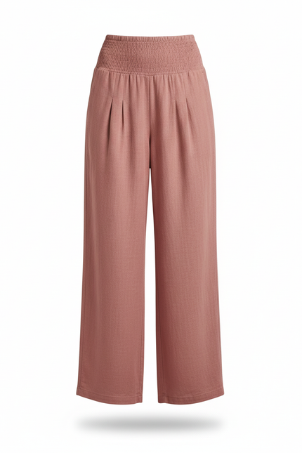 Pantalon En Lin Large Fluide Taille Haute Rose Femme - vue 3
