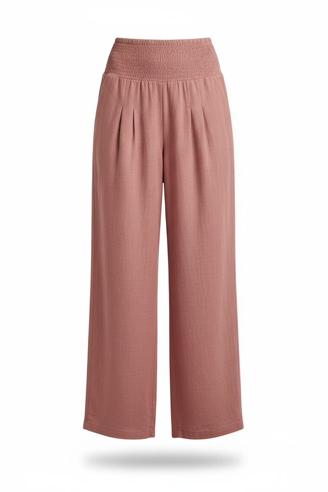 Pantalon En Lin Large Fluide Taille Haute Rose Femme - vue 3