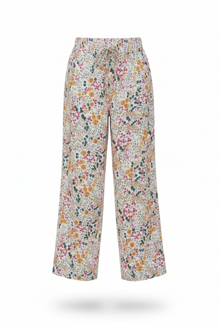 Pantalon En Lin Fleuri Ample Fluide Fille - Multicolore - vue 3