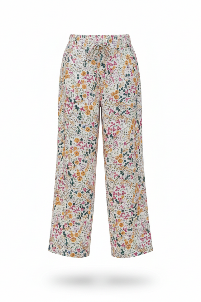 Pantalon En Lin Fleuri Ample Fluide Fille - Multicolore - vue 3