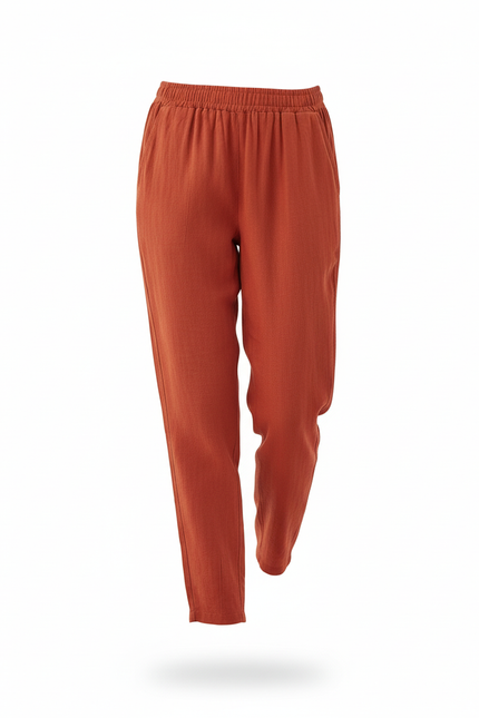 Pantalon En Lin Orange Ample Décontracté Fluide Femme - vue 3