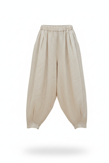 Pantalon En Lin Beige Ample Citrouille Bohème Décontracté - vue 3