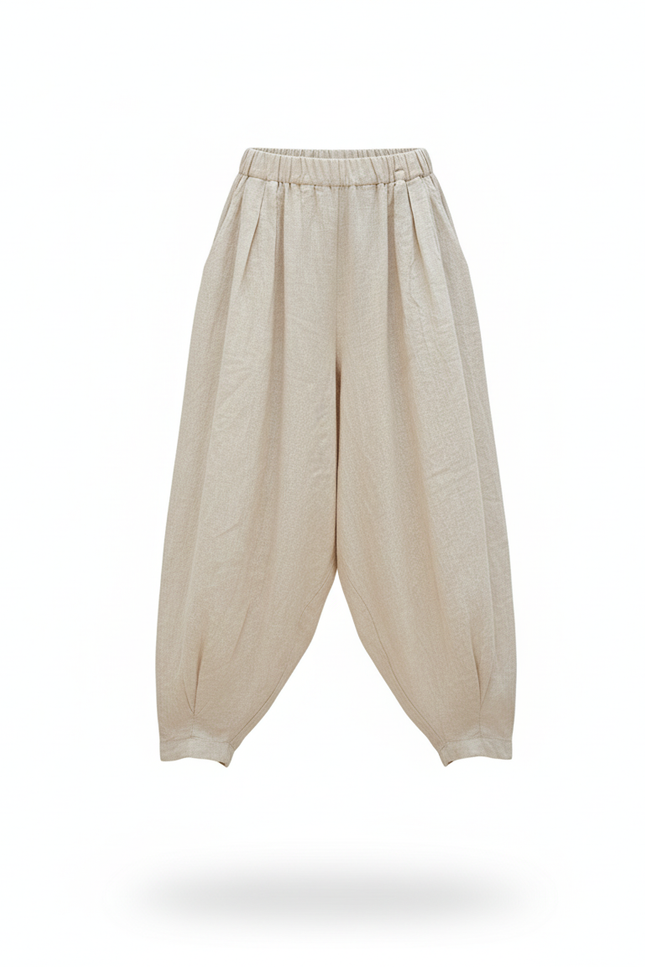 Pantalon En Lin Beige Ample Citrouille Bohème Décontracté - vue 3