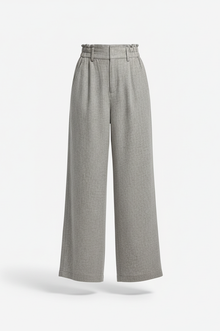 Pantalon En Lin Taille Haute - Gris - vue 3
