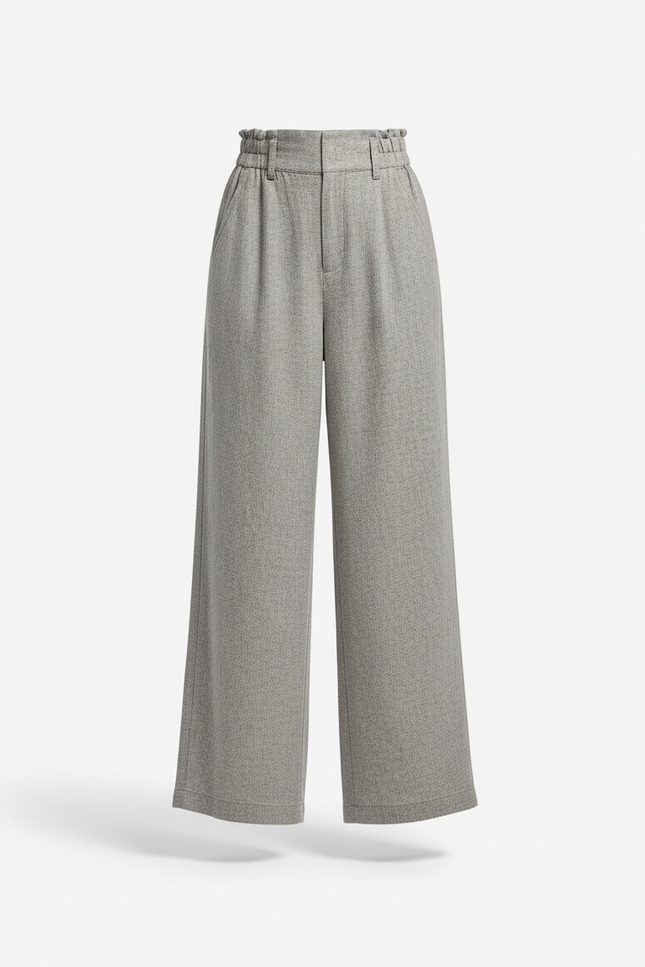 Pantalon En Lin Taille Haute - Gris - vue 3