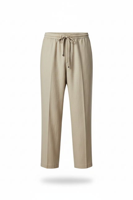 Pantalon En Lin Beige Homme Ample Droit Élégant - vue 3
