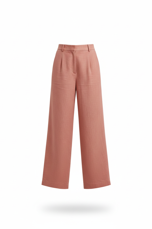Pantalon En Lin Rose Ample Fluide Décontracté Chic - vue 3