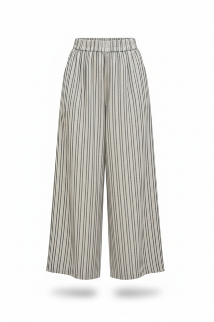 Pantalon En Lin Rayé Ample Taille Haute Fille - Imprimé - vue 3