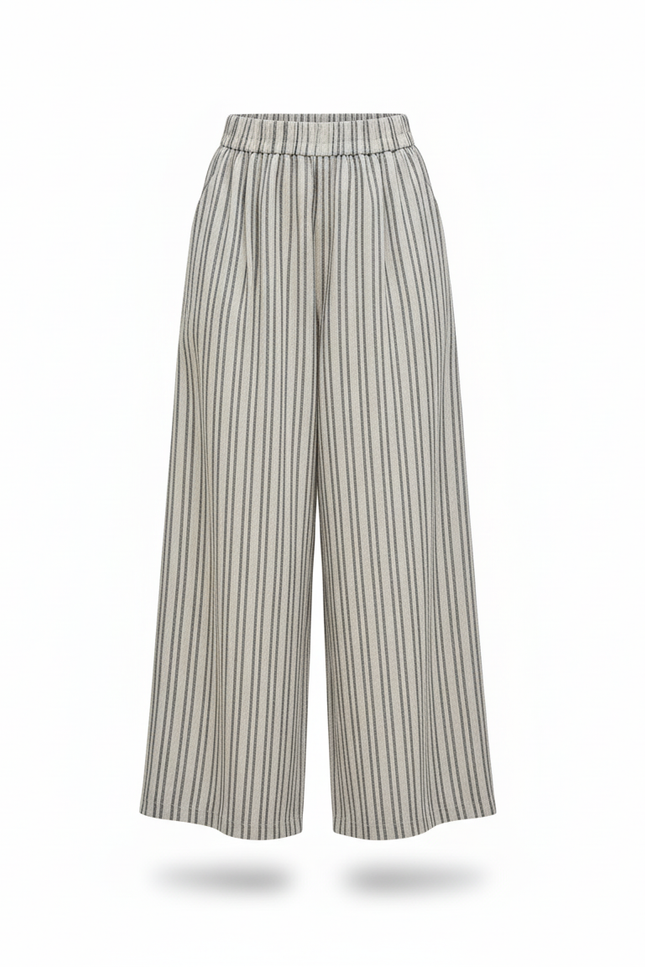 Pantalon En Lin Rayé Ample Taille Haute Fille - Imprimé - vue 3