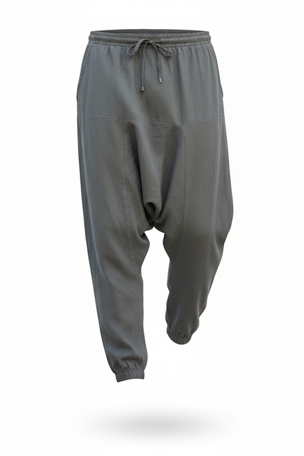Pantalon En Lin Homme Gris Ample Décontracté Harem - vue 3
