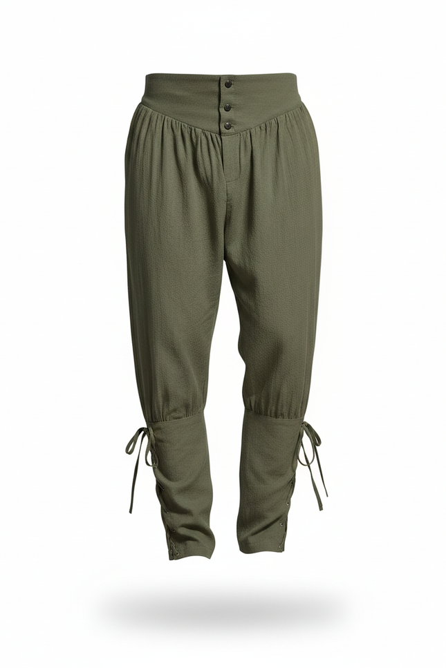 Pantalon En Lin Vert Militaire Ample Lacets Médiéval Homme - Kaki - vue 3