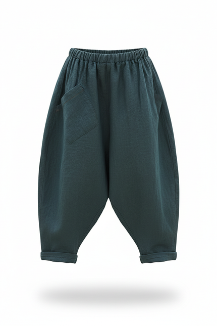 Pantalon En Lin Vert Ample Vintage Harem - vue 3