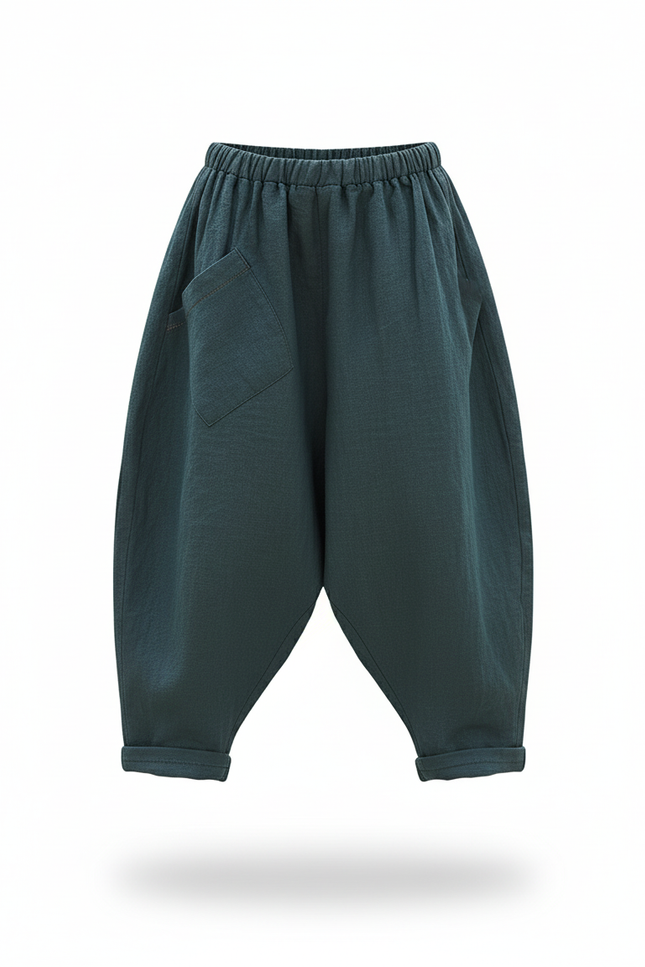 Pantalon En Lin Vert Ample Vintage Harem - vue 3
